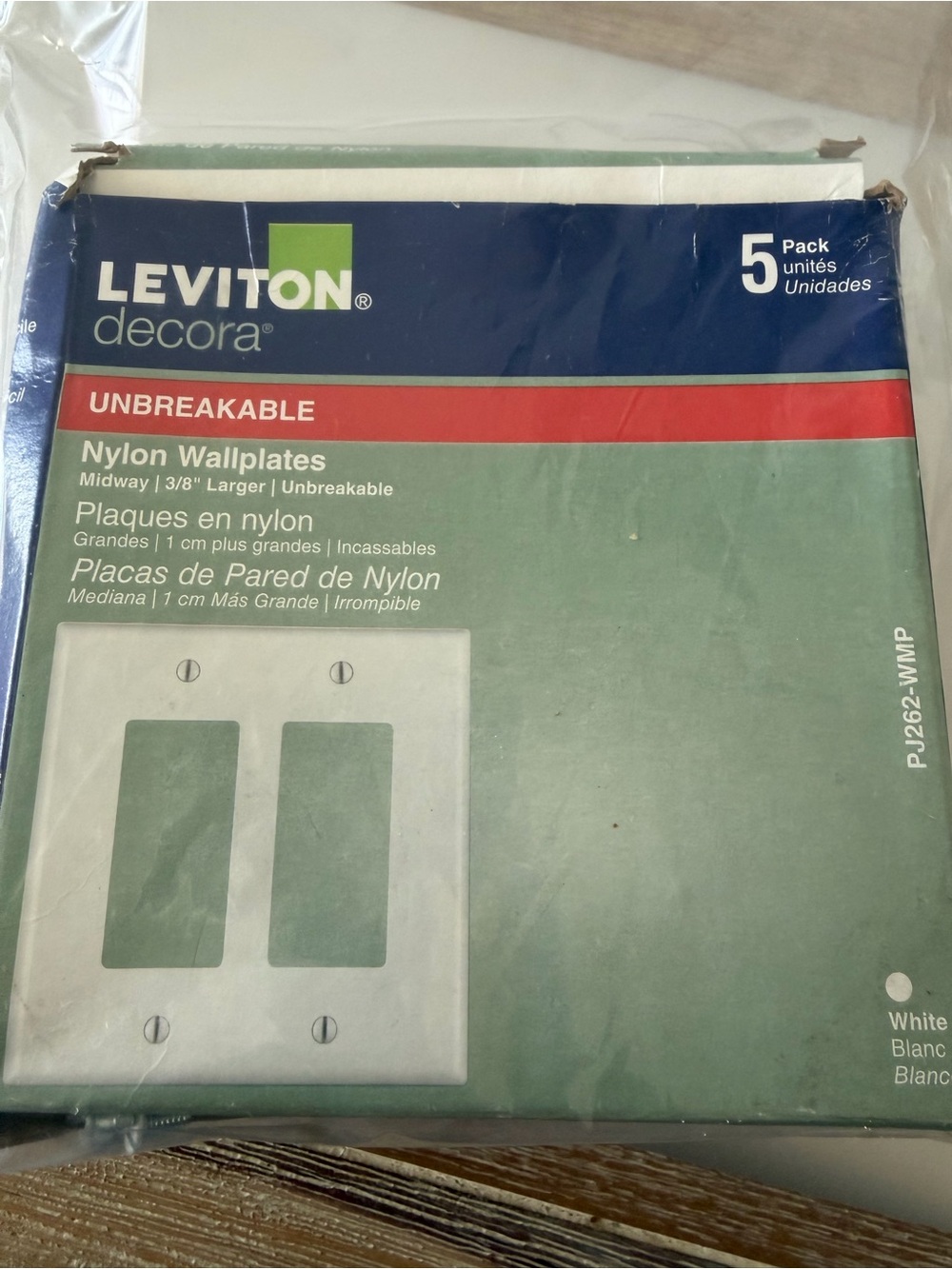 New Leviton Decora Unbreakable White 2 gang Wallplate - 5 Pack